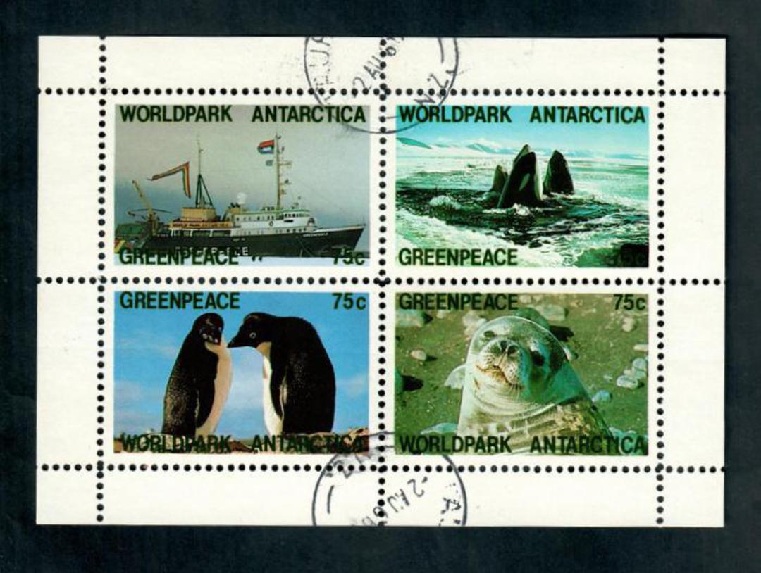 NEW ZEALAND 1986 Greenpeace Worldpark Antarctica. Miniature sheet. Very fine used. - 52198 - Cinderellas image 0