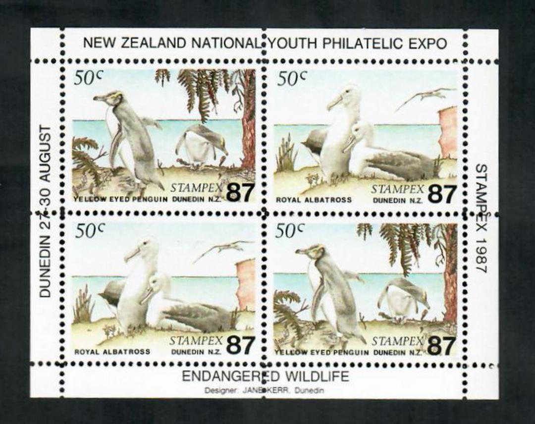 NEW ZEALAND 1987 Stampex New Zealand National Youth Philatelic Expo. Penguins and Albatrosses. Miniature sheet. - 50974 - UHM image 0