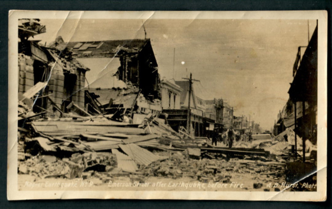 Photograph by A B Hurst of Emmerson Street after the Quake but before the Fire. Scrunched. - 47930 - Postcard image 0