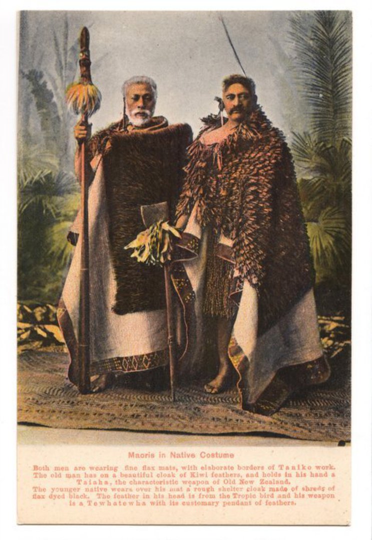 Coloured Postcard of Maoris in Native Costume. - 69698 - Postcard image 0