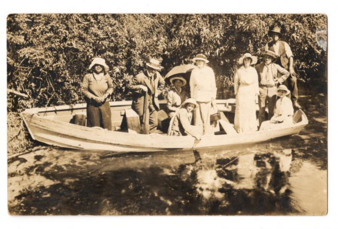 Real Photograph of Tourists in Row Boat at Hamurana Springs. - 45974 - Postcard image 0