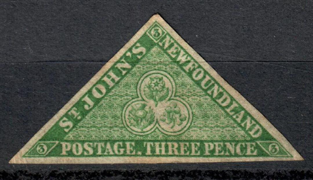 NEWFOUNDLAND 1860 Definitive 3d Green. Triangular stamp with 3 excellent margins. Hinge remains with not much original gum. - 54 image 0