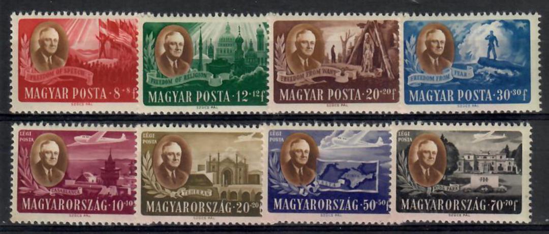 HUNGARY 1947 Roosevelt. Set of 8. Complete. cv is 1400 fo $140.00. - 23771 - UHM image 0