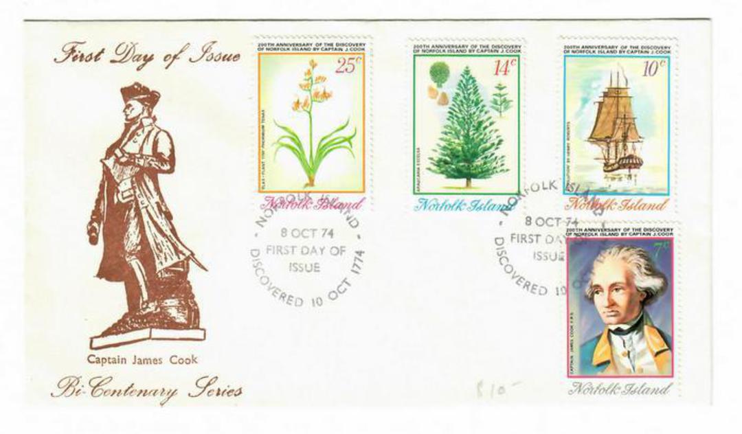 NORFOLK ISLAND 1974 Bicentenary of Captain James Cook. Set of 4 on first day cover. - 32149 - FDC image 0