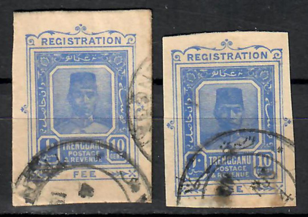 TRENGGANU 1921 Definitive 10c Registration Fee. Cut-out from envelope. - 70859 - Used image 0