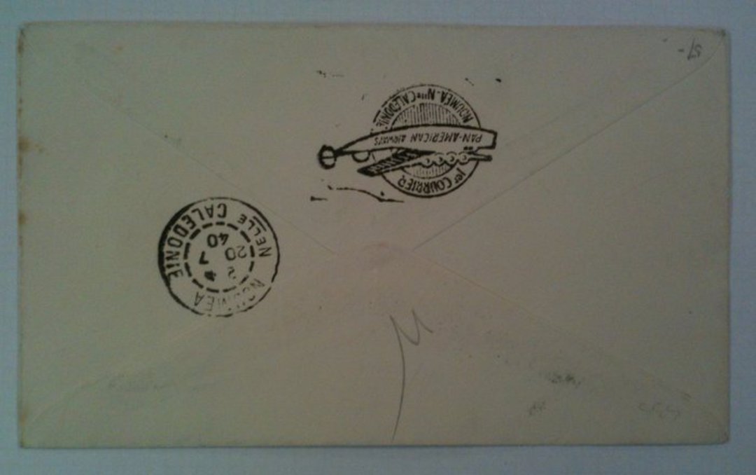 NEW ZEALAND 1940 Flight Cover. New Zealand to USA Air Mail Service via New Caledonia. Letter from Christchurch to New Caledonia image 1