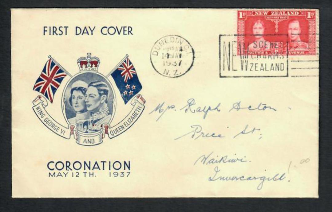 NEW ZEALAND 1937 Coronation 1d Red on illustrated cover. Slogan cancel 14/5/37 at Dunedin. - 31445 - PostalHist image 0