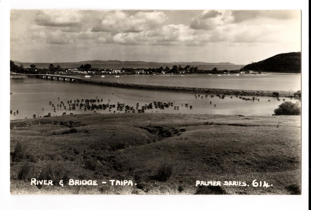 Real Photograph by T G Palmer & Son of River and Bridge Taipa. - 44768 - Postcard image 0