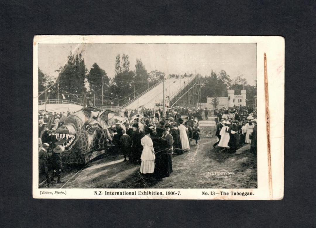 NEW ZEALAND 1906 Postcard by Smith & Anthony of New Zealand International Exhibition. The Toboggan. Minor faults. - 69394 - Post image 0