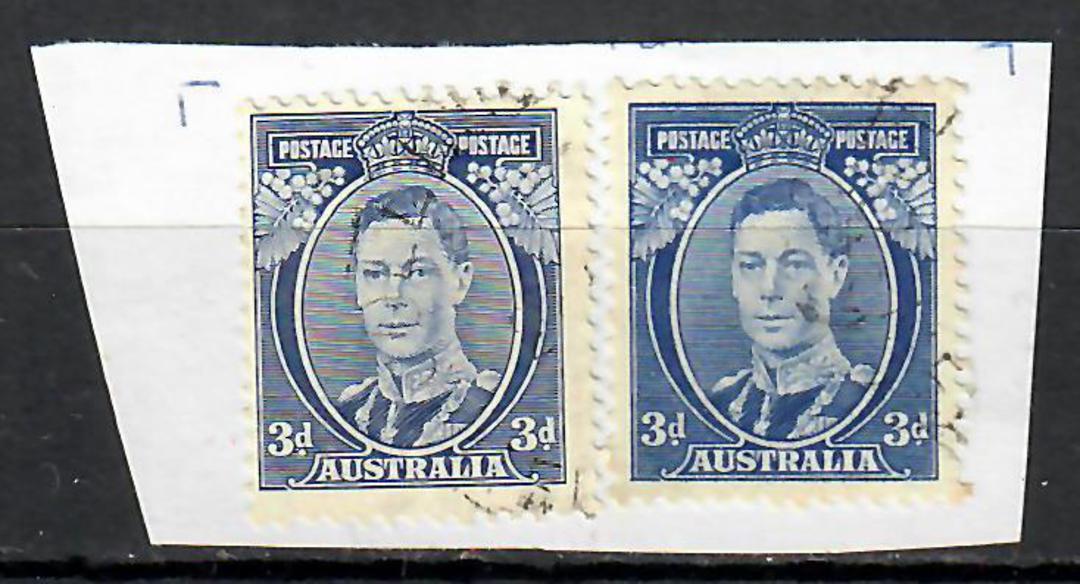AUSTRALIA 1937 Geo 6th Definitive 3d Blue. Perf 13½x14. Die 2. Two distinct shades. Both very fine used. - 70821 - VFU image 0