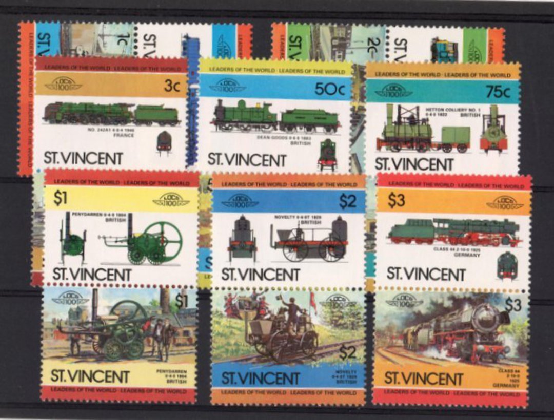 ST VINCENT 1984 Leaders of the World. Railway Locomotives. First series. Set of 16 in joined pairs. - 22513 - UHM image 0