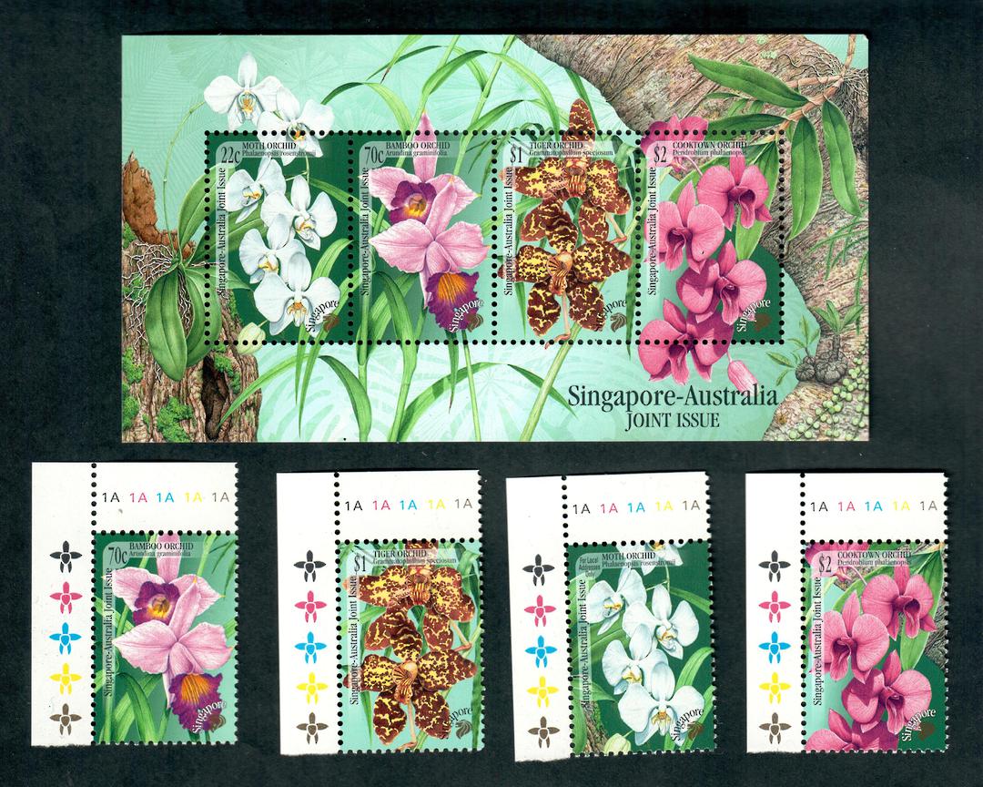 SINGAPORE 1998 Joint issue with Australia. Orchids. Set of 4 and miniature sheet. - 21006 - UHM image 0