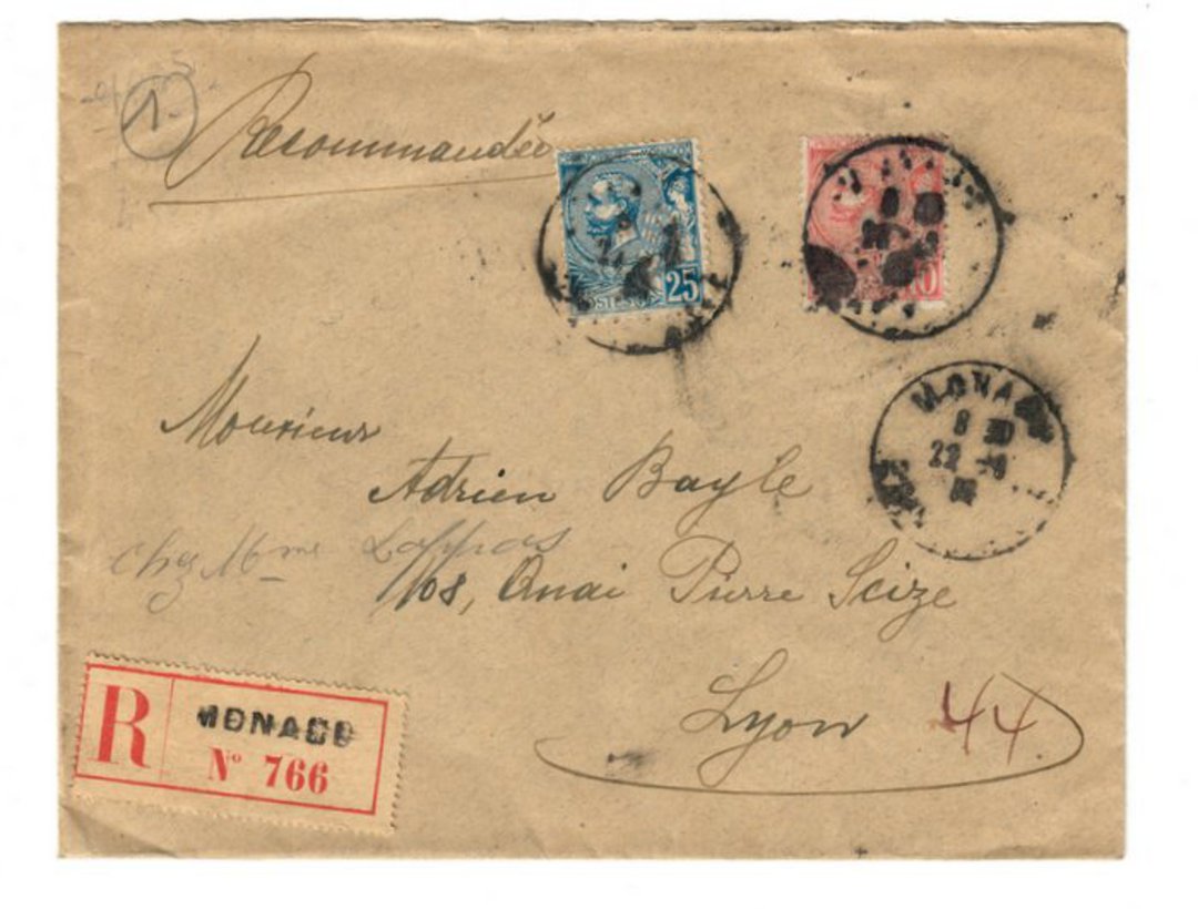 MONACO 1914 Registered Letter from Monaco to Lyon. image 0