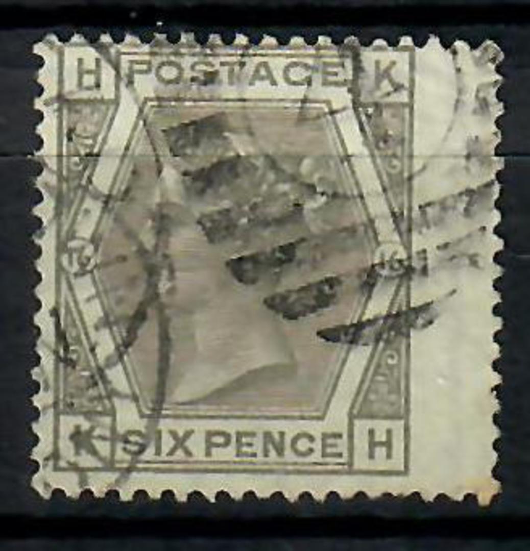 GREAT BRITAIN 1873 6d Grey. Plate 16. Right wing margin .Good perfs one is nibbled. Letters HKKH. Postmark 41 in circle in bars. image 0