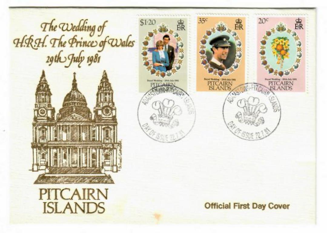 PITCAIRN ISLANDS 1981 Royal Wedding. Set of 3 on first day cover. - 30552 - FDC image 0