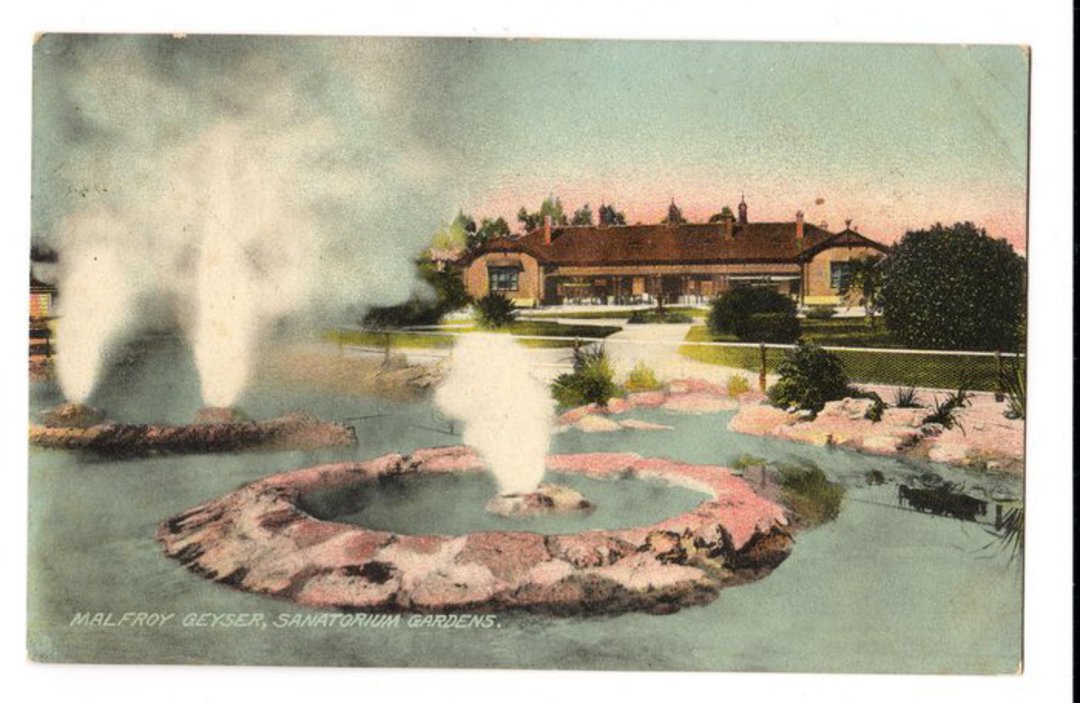 Coloured postcard of Malfroy Geyser by J R Blencowe. - 45988 - Postcard image 0