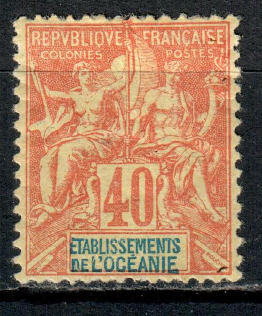 FRENCH OCEANIC SETTLEMENTS 1892 Definitive "Tablet" type 40c Red on yellow. Hinge remains. Minor perf faults. - 75876 - Mint image 0