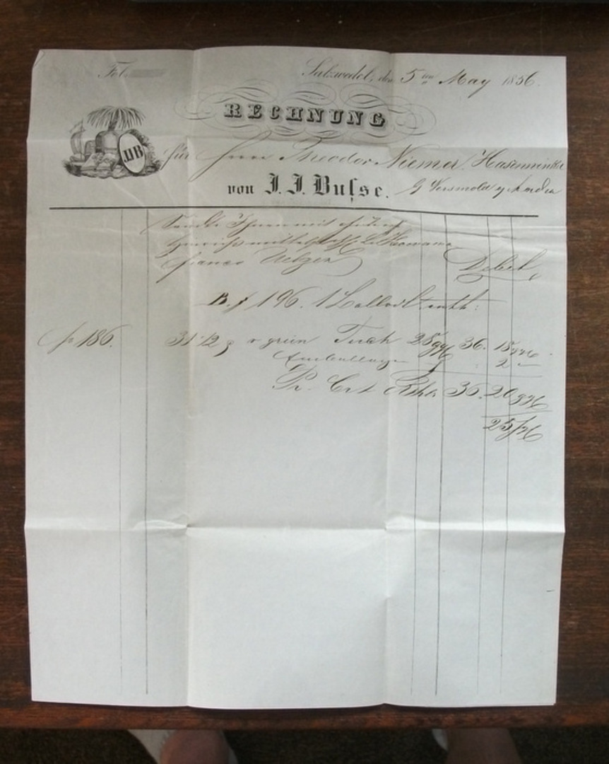 PRUSSIA 1856 Commercial Invoice and Letter fro, Salzwedal to Hasenwinkel. From the collection of H Pies-Lintz. - 37950 - PostalH image 1