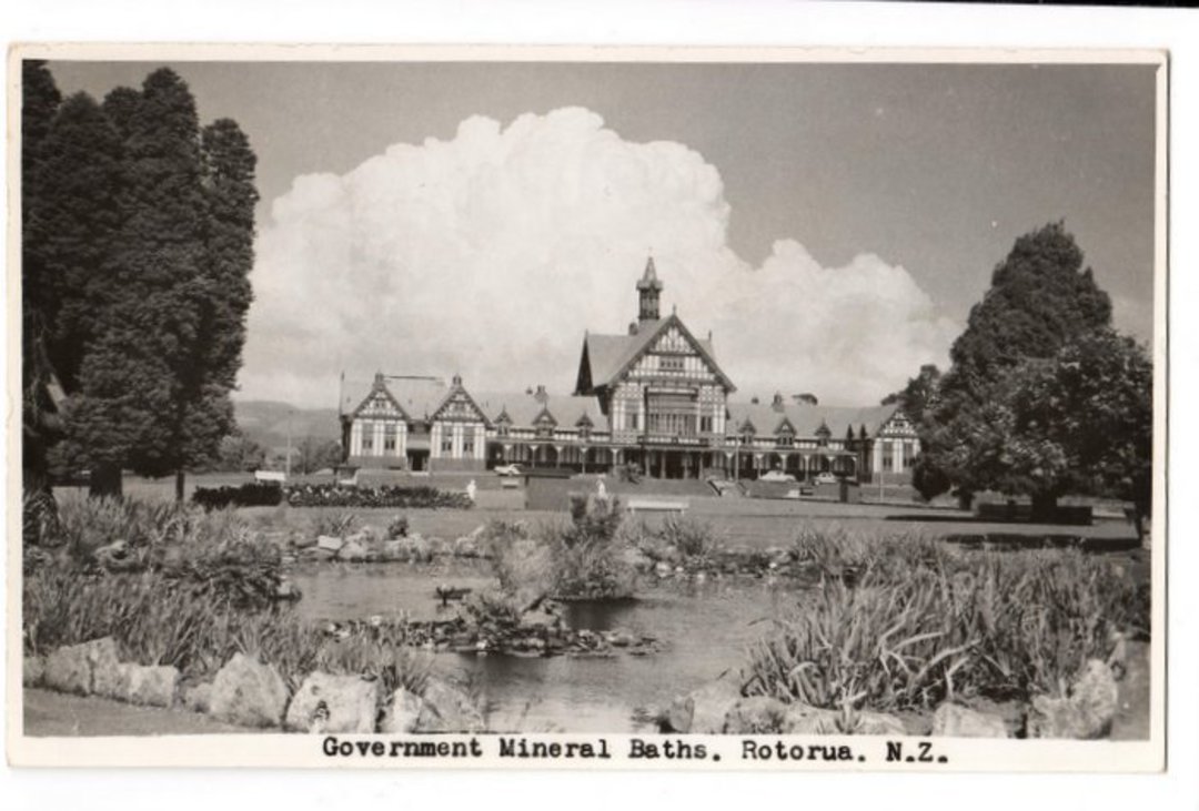 Real Photograph by N S Seaward of Government Mineral Baths Rotorua. - 46280 - Postcard image 0