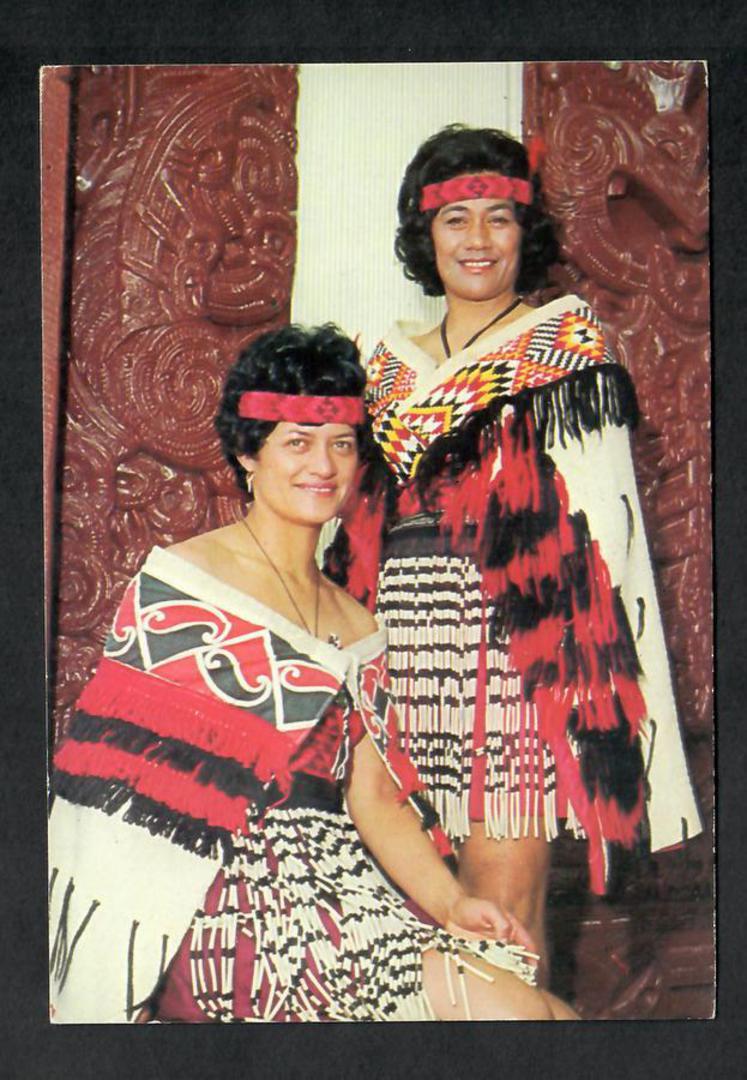 Modern Coloured Postcard by Gladys Goodall of Maori Maids beside carved panel. - 444044 - Postcard image 0