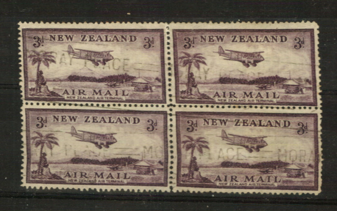 NEW ZEALAND 1935 Airmail 3d Violet. Block of 4 with very light roller cancel. - 21819 - Used image 0