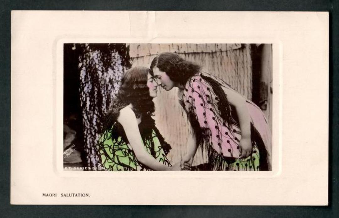 Early Coloured postcard of Maori Salutations. Postmark in the 00 decade. - 49652 - Postcard image 0
