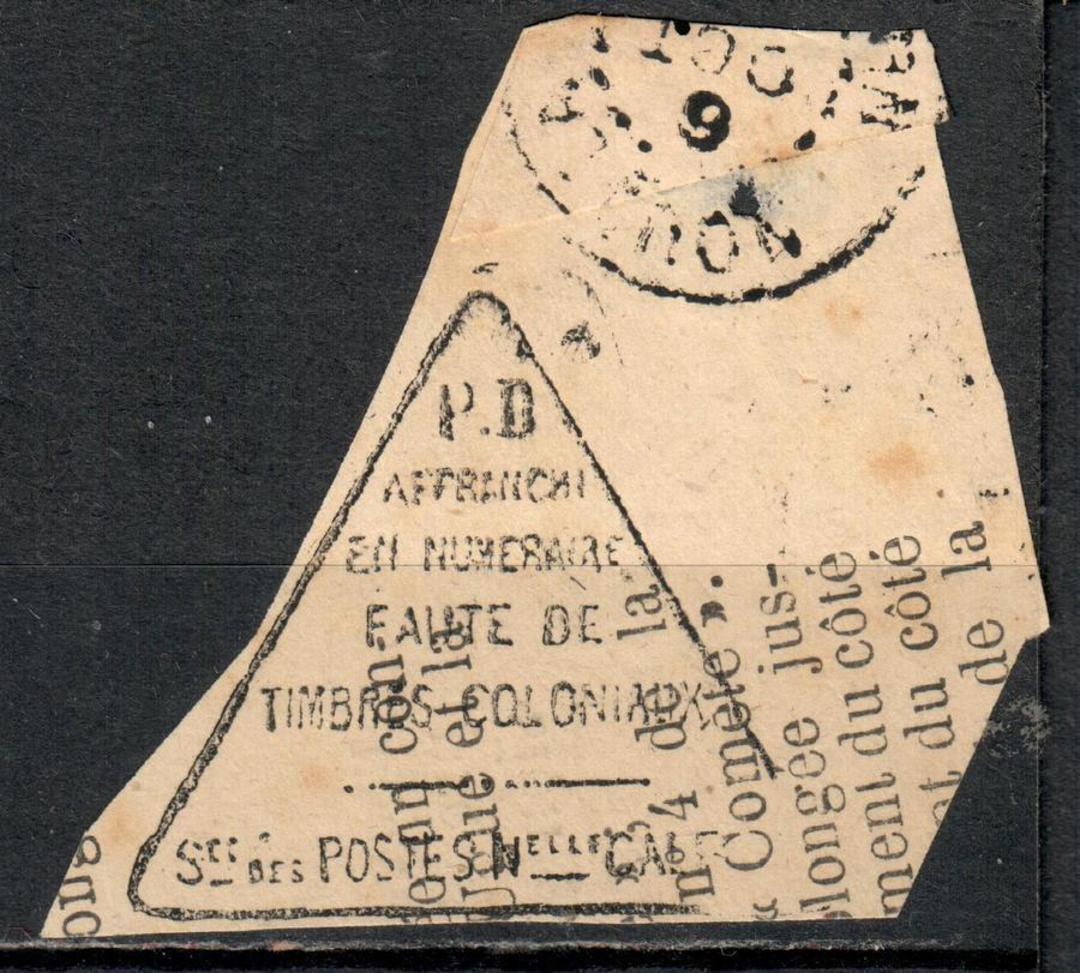 NEW CALEDONIA 1876 triangular cachet applied to envelope due to unavailability of French Colonies stamp. Cut out. Good margins. image 0