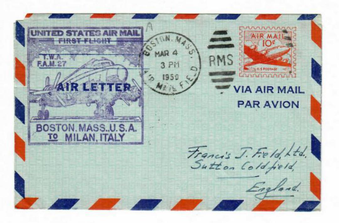 USA 1950 TWA FAM First Flight from Boston to Milan. image 0