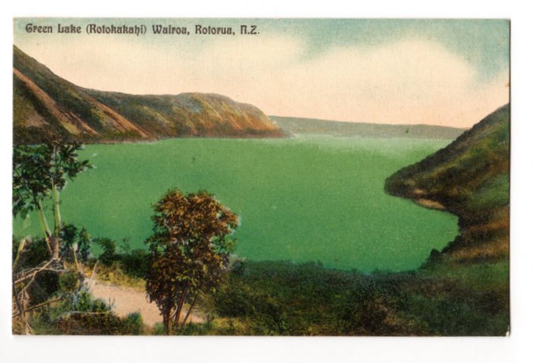 Coloured postcard of Green Lake Rotokakahi Rotorua. - 46157 - Postcard image 0