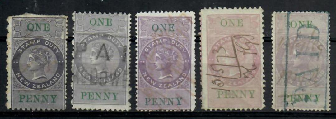 NEW ZEALAND 1867 Fiscal 1d. Five copies in various shades. - 21802 - Used image 0