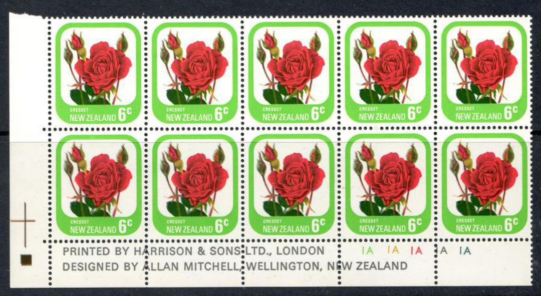 NEW ZEALAND 1975 Roses 6c Cresset. Plate 1A1A1A1A1A. - 15243 - UHM image 0