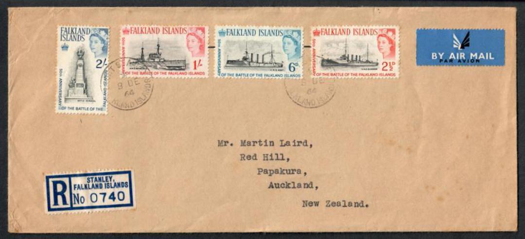 FALKLAND ISLANDS 1964 50th Anniversary of the Battle of Falkland Islands. Set of 4 on first day cover. - 130616 - FDC image 0