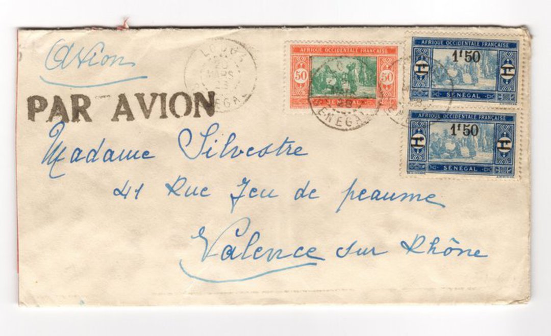 SENEGAL 1928 Airmail Letter from Dakar to Valence Sur Rhone. - 38216 - PostalHist image 0