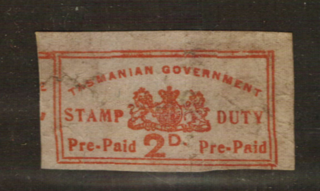 TASMANIA Very early cutout STAMP DUTY PREPAID 2d. Not listed by Barefoot. - 76173 - Fiscal image 0