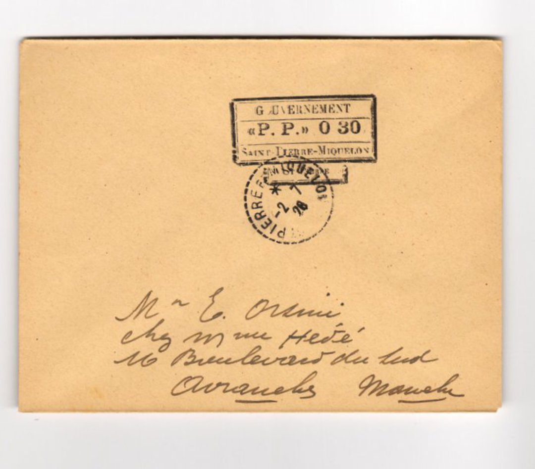 ST PIERRE et MIQUELON 1926 Official Frank. Addressed to France. Postmarked 2/7/1926. - 38251 - PostalHist image 0