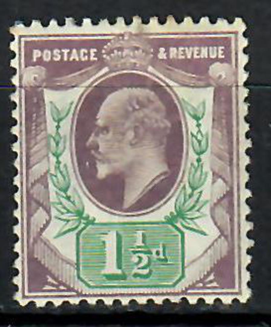 GREAT BRITAIN 1902  Edward 7th 1½ Dull Purple & Green. Centred south west. One perf has tone spot. - 70588 - Mint image 0