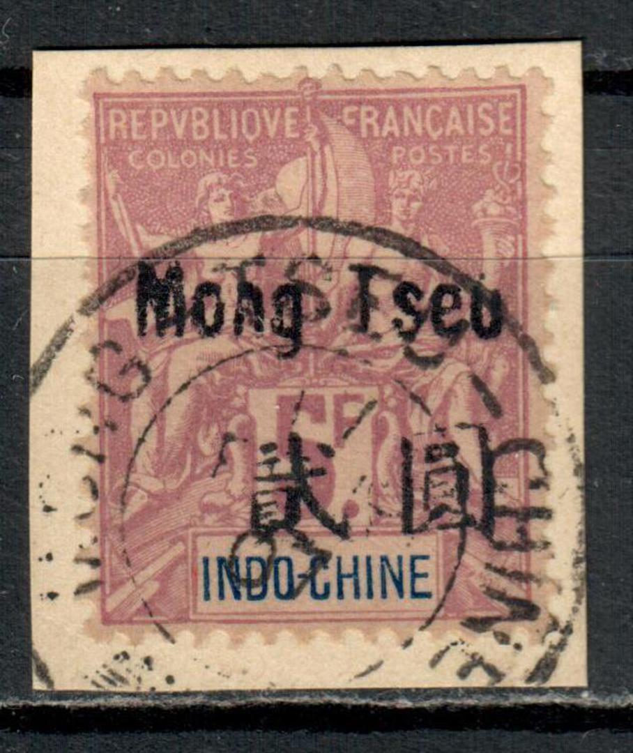 INDO-CHINESE POST OFFICES IN MONGTZE 1906 5Franc on piece. Very nice stamp . Great perfs centering and colour. - 71259 - VFU image 0