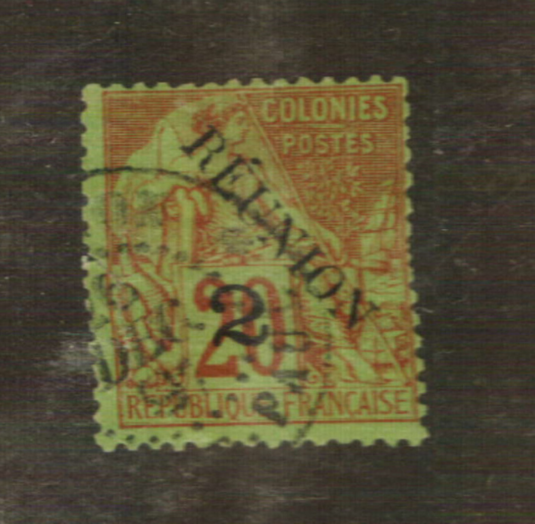 REUNION 1891 Definitive Surcharge 2c on 20c Red on green. - 76460 - VFU image 0