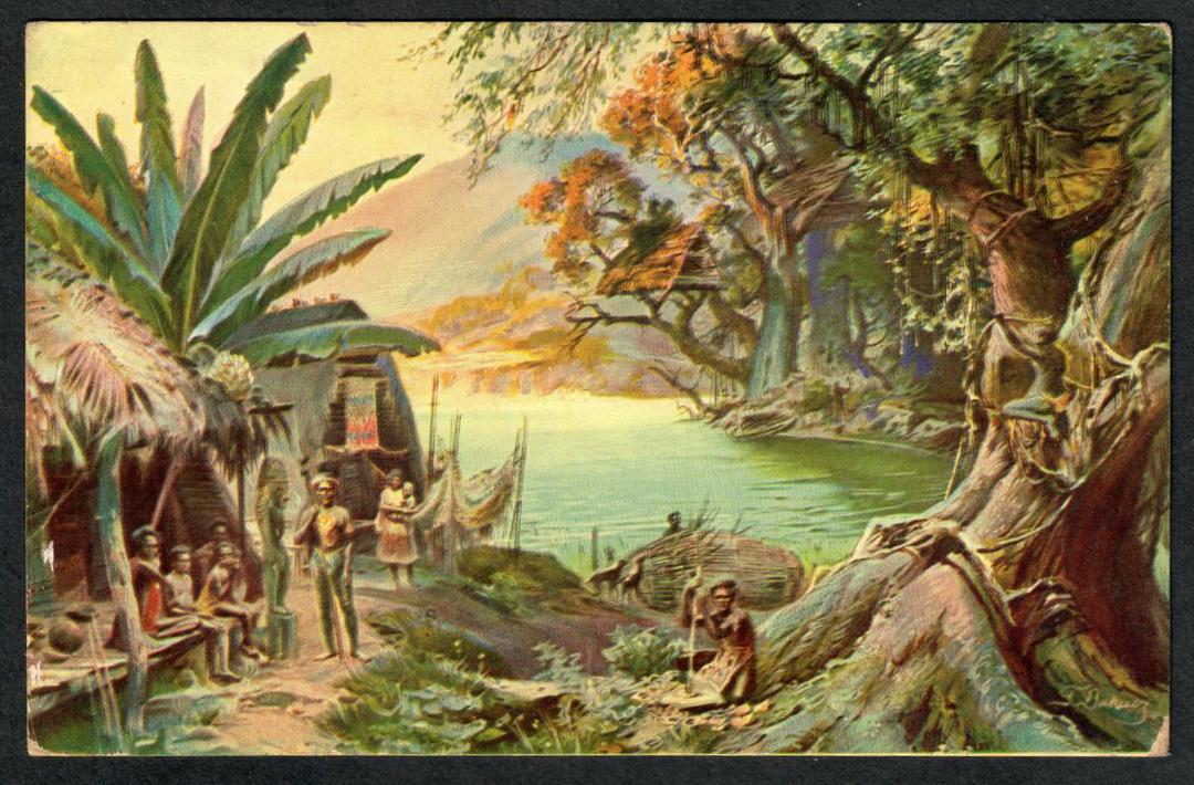 GERMAN NEW GUINEA Coloured Postcard of Village by the Sea. - 243908 - Postcard image 0