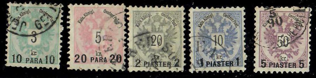 AUSTRO-HUNGARIAN POSTS in the Turkish Empire 1888 Definitives surcharges on Austrian types. Set of 5. - 25529 - Used image 0