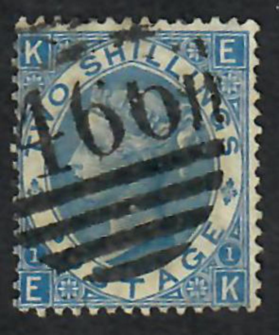 GREAT BRITAIN 1867 2/- Deep Blue. Plate 1. Letters KEEK. Postmark 466 in oval bars. Heavy. Centred slightly south west. Good per image 0