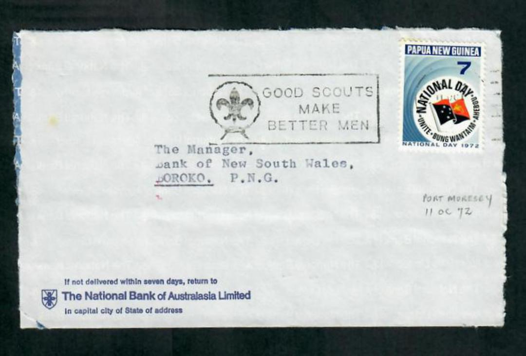 PAPUA NEW GUINEA 1972 Internal Cover with slogan cancel "Good Scouts make better men". - 31602 - PostalHist image 0