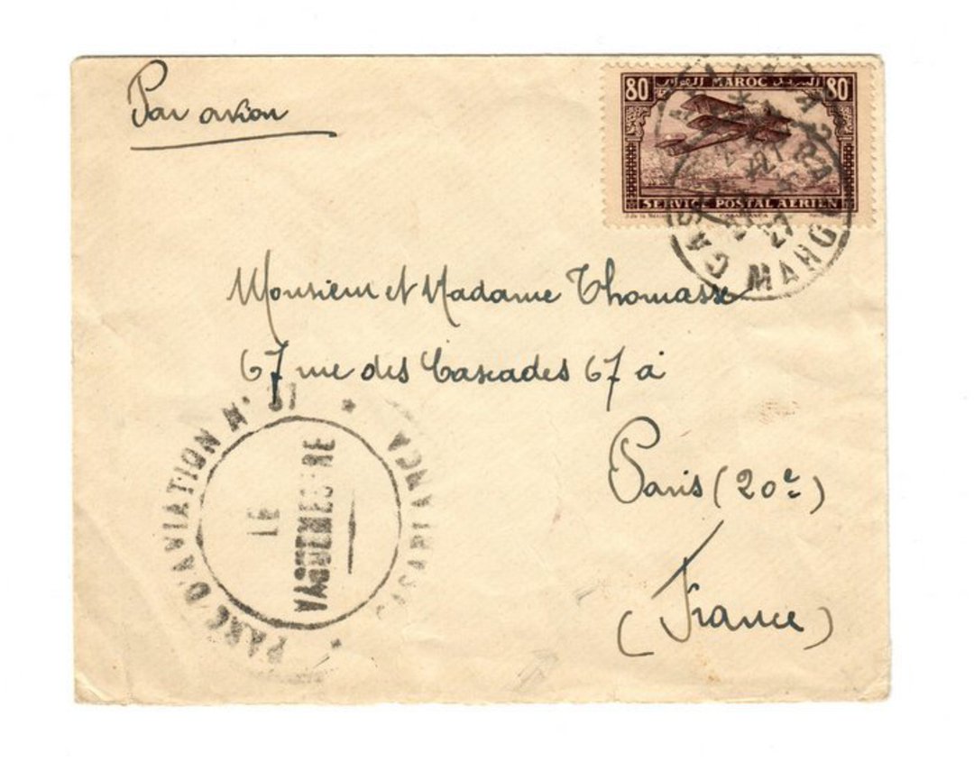 FRENCH MOROCCO 1927 Airmail Letter from Casablanca to Paris. Early airmail marking. - 37721 - PostalHist image 0