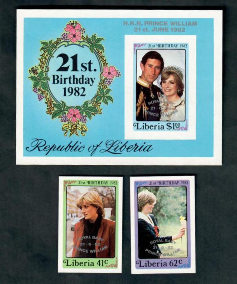 LIBERIA 1982 Birth of Prince William of Wales. Set of 2 and miniature sheet. Imperforate. - 50210 - UHM image 0