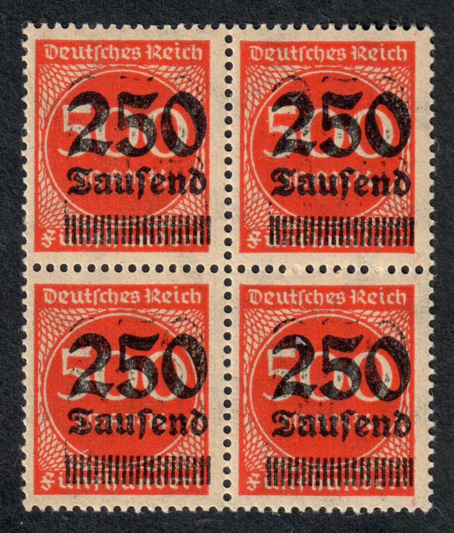 GERMANY 1923 Surcharges 250T on 500m Orange-Red. Surcharge double. Block of 4 - 73554 - UHM image 0