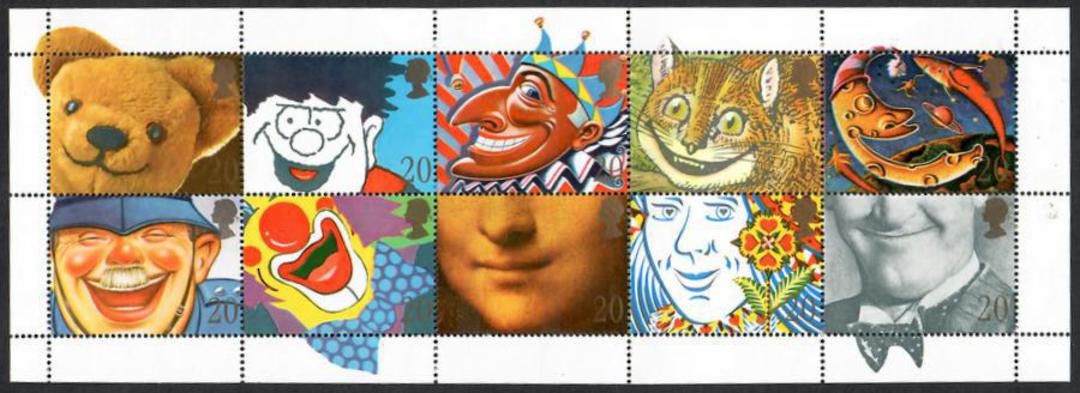 GREAT BRITAIN 1990 Greetings stamps. Booklet. Cover printed in Scarlet Lemon and Black with design cut out showing the stamps in image 1