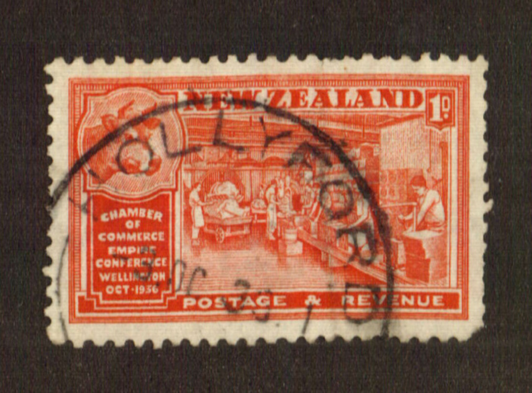 NEW ZEALAND Postmark Invercargill HOLLYFORD. J Class cancel on 1936 Chamber of Commerce. - 79301 - Postmark image 0
