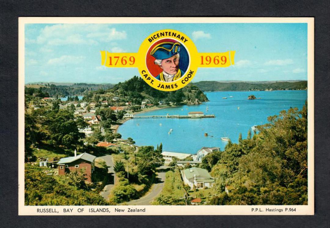 NEW ZEALAND 1969 Modern Coloured Postcard by PPL of Rusell Bay of Islands. Overprinted for the Bicentenary of Capt James Cook. - image 0