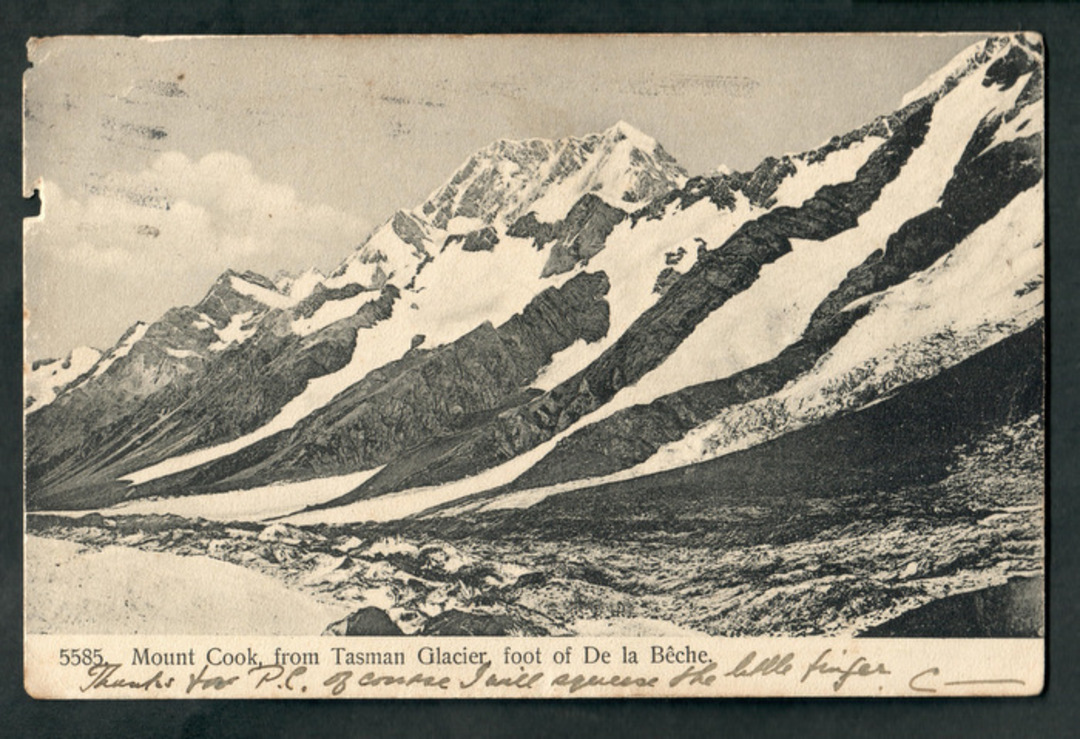 Early Undivided Postcard by Muir & Moodie of Mt Cook from Tasman Glacier foot of De la Beche. - 48903 - Postcard image 0