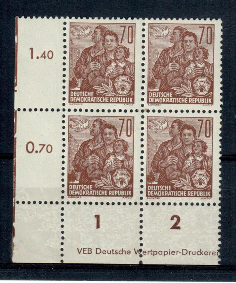 EAST GERMANY 1953 Definitive 70pf Brown. Nice corner block of 4. - 21388 - UHM image 0